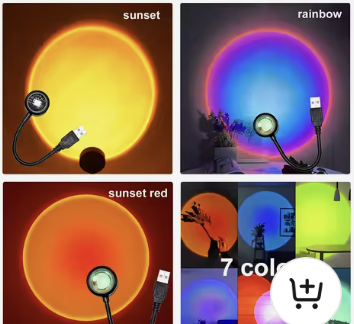 Golden Hour Sunset Projection Lamp casting warm amber glow on wall